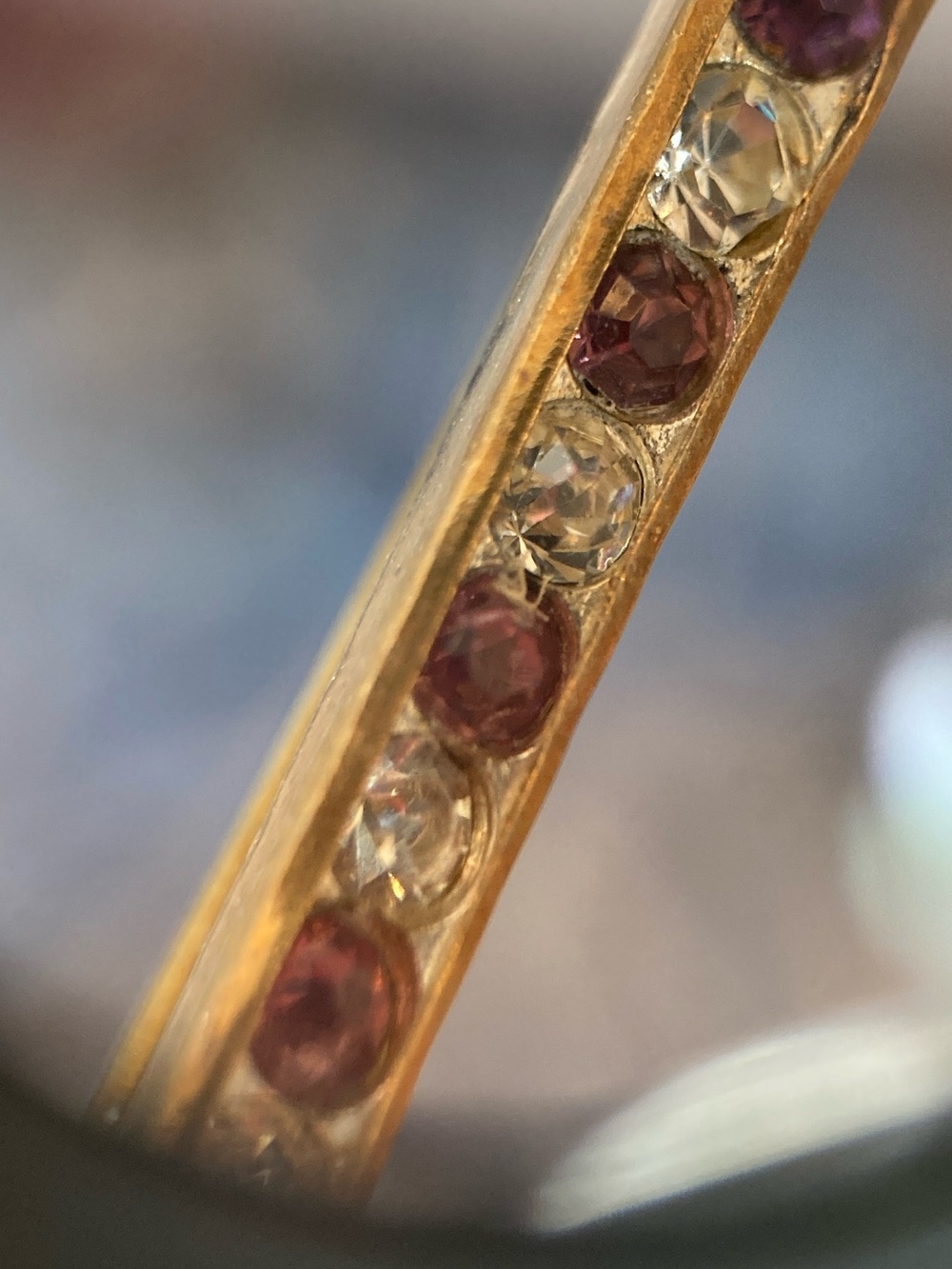 Antique Victorian Paste Stone Gold Gilt Bar Brooch - Picture 3 of 11